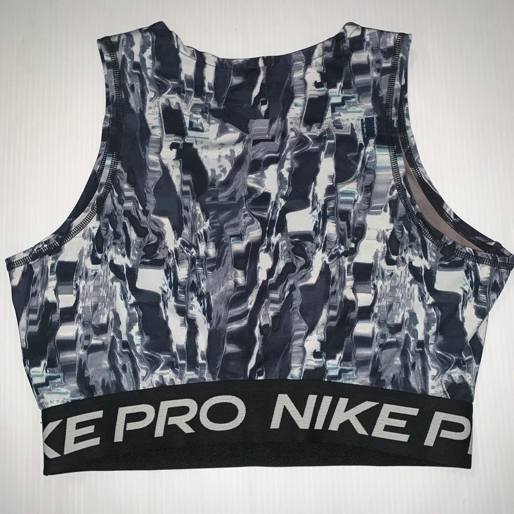 Nike Women's Pro Dri Fit Crop Training Tank Size Medium Gray Black Sporty